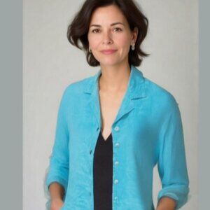 Flax Linen Long Sleeve Jacket Blue top